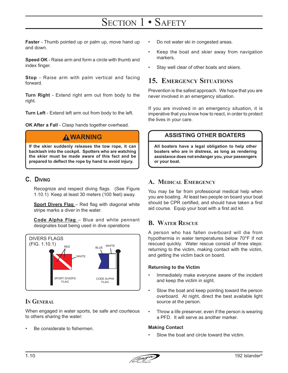1 • s, Ection, Afety | C. d, A. m, B. w, Warning | Baja Marine 192 Islander User Manual | Page 20 / 82