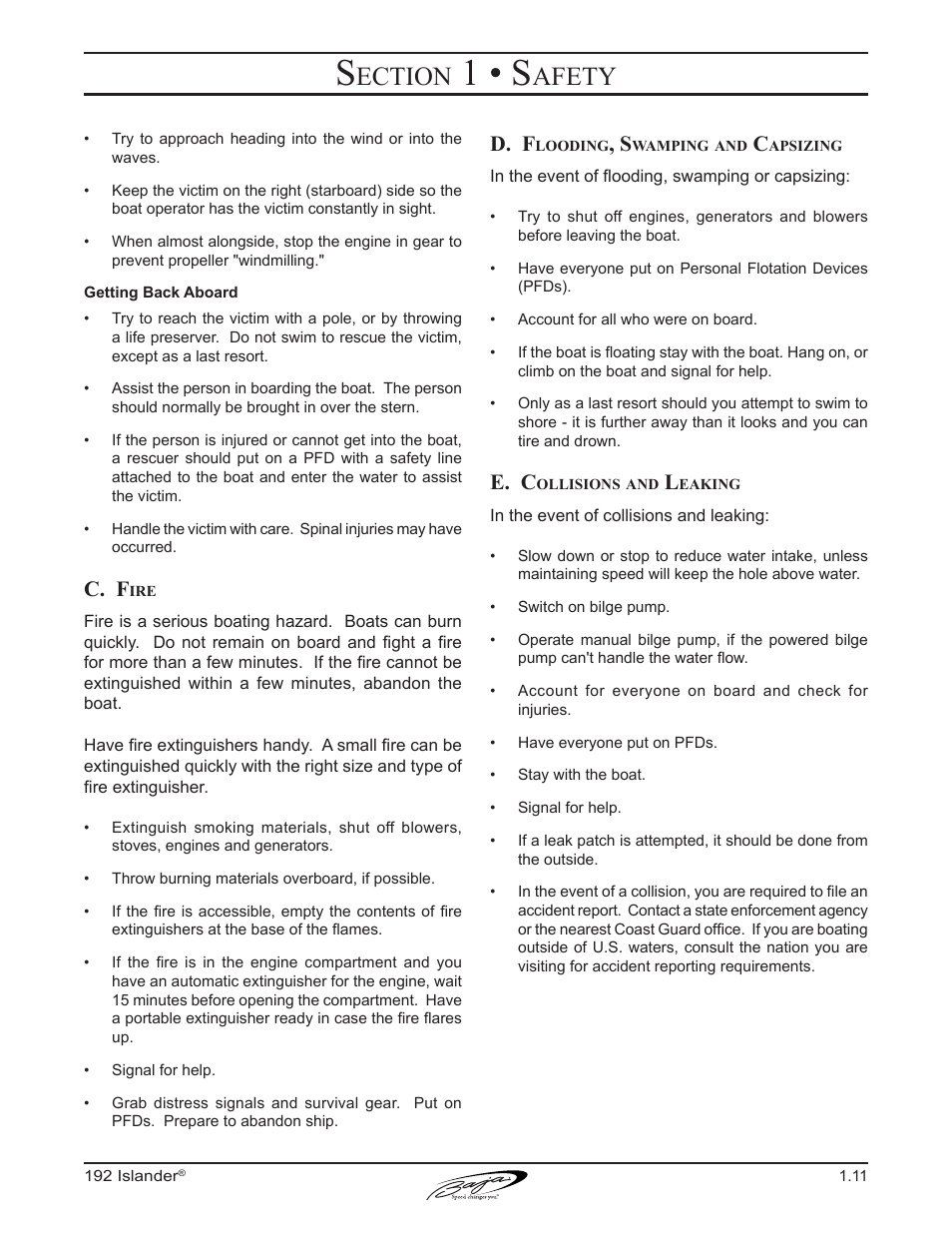 1 • s, Ection, Afety | D. f, E. c, C. f | Baja Marine 192 Islander User Manual | Page 21 / 82
