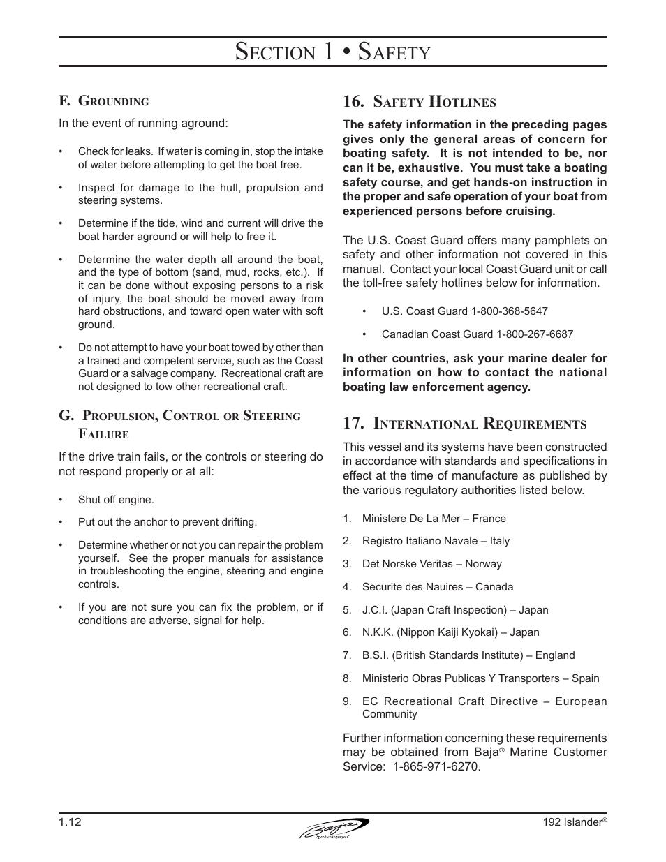 1 • s, Ection, Afety | F. g, G. p | Baja Marine 192 Islander User Manual | Page 22 / 82