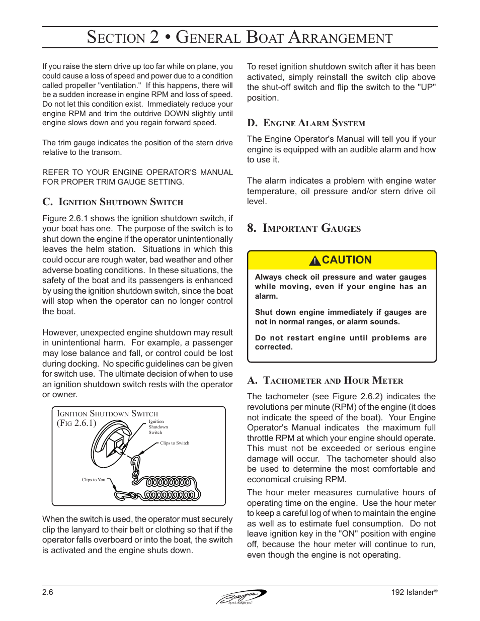 2 • g, Ection, Eneral | Rrangement, D. e, A. t, Caution c. i | Baja Marine 192 Islander User Manual | Page 34 / 82
