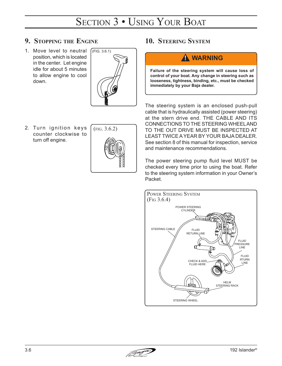 3 • u, Ection, Sing | Warning | Baja Marine 192 Islander User Manual | Page 42 / 82