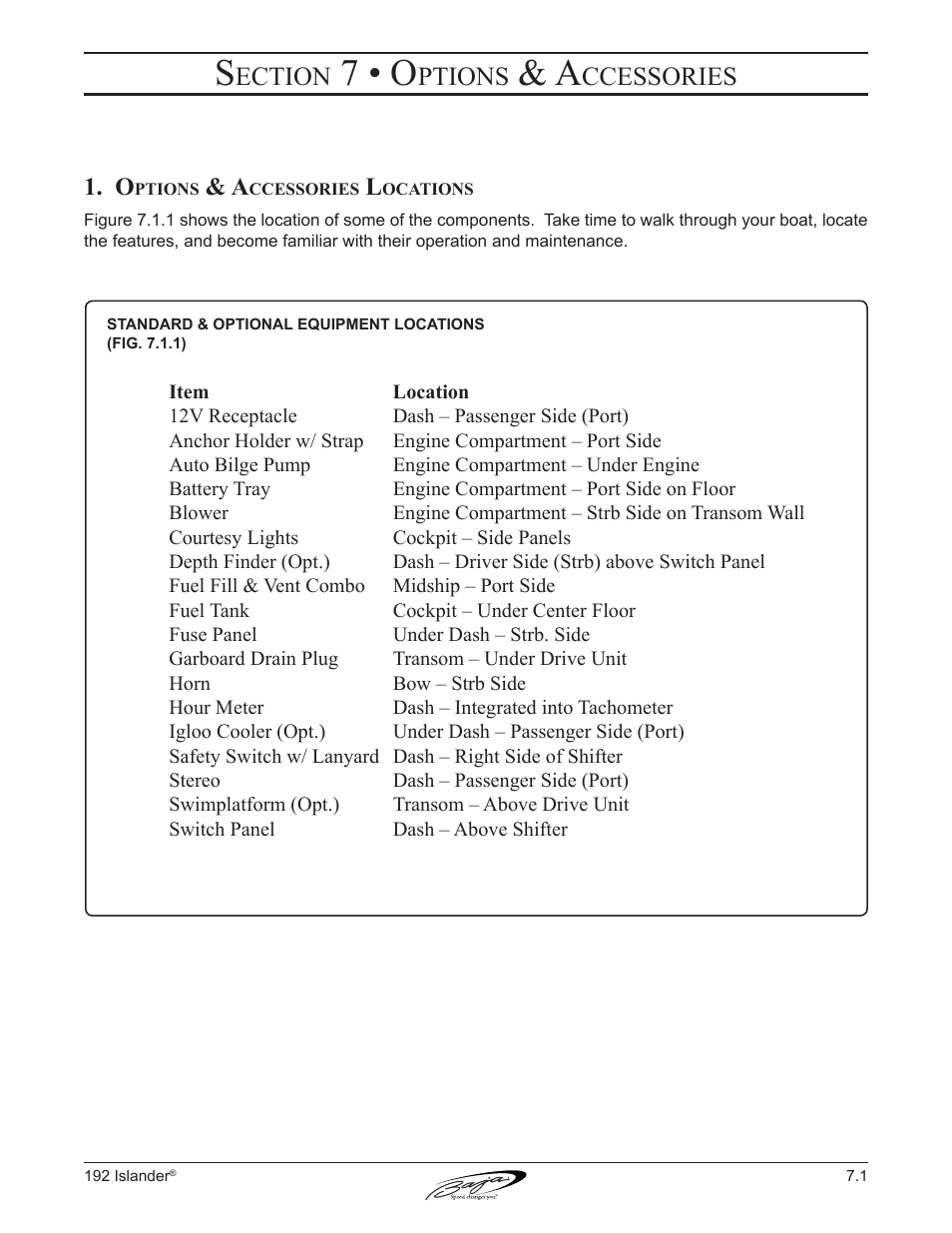 7 • o, Ection, Ptions | Ccessories | Baja Marine 192 Islander User Manual | Page 59 / 82