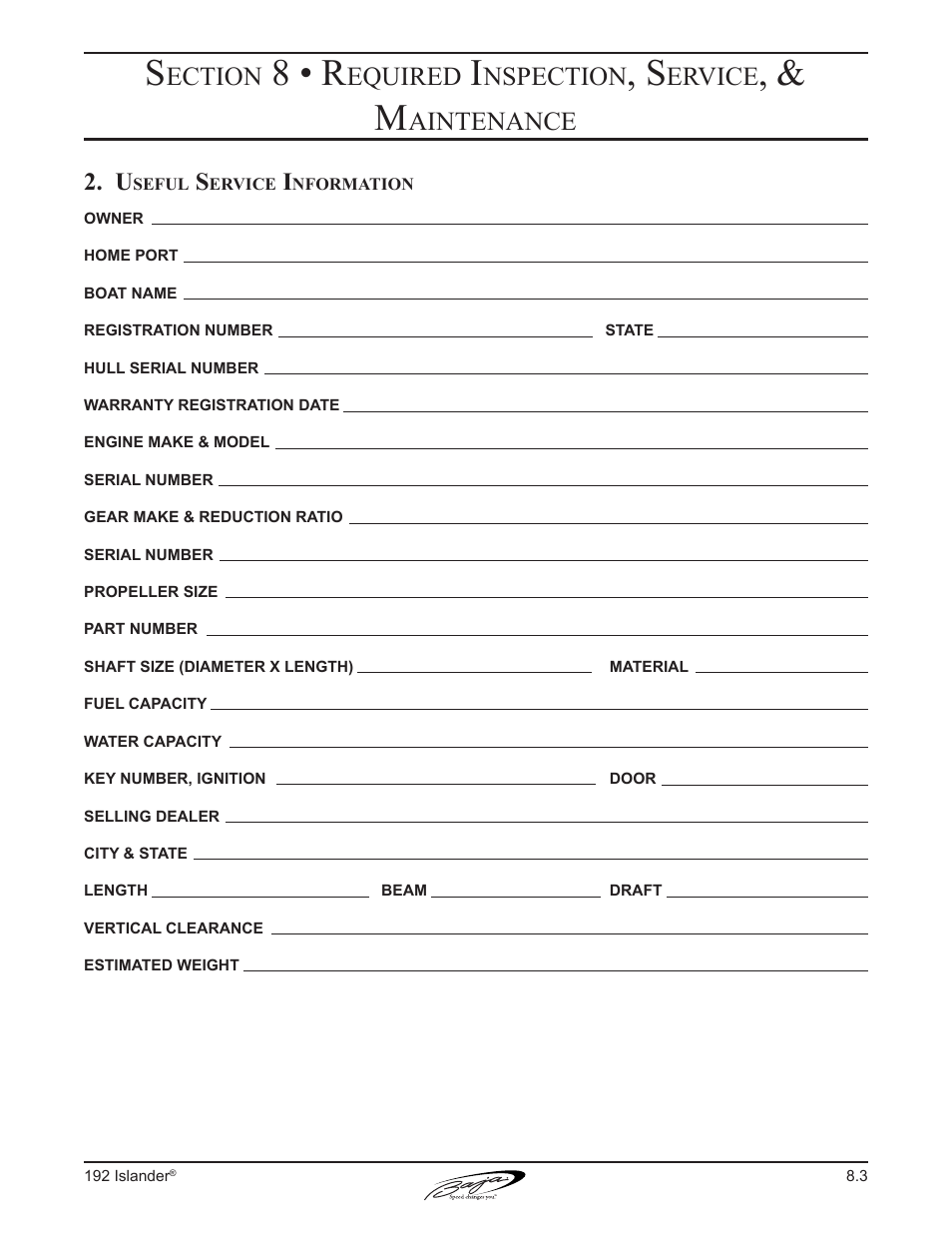 8 • r, Ection, Equired | Nspection, Ervice, Aintenance | Baja Marine 192 Islander User Manual | Page 65 / 82
