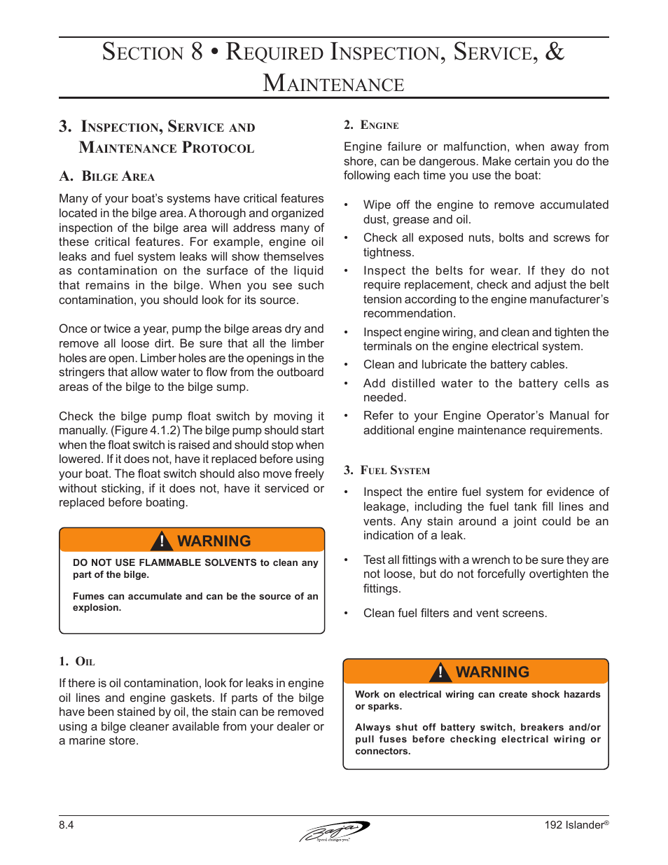 8 • r, Ection, Equired | Nspection, Ervice, Aintenance | Baja Marine 192 Islander User Manual | Page 66 / 82