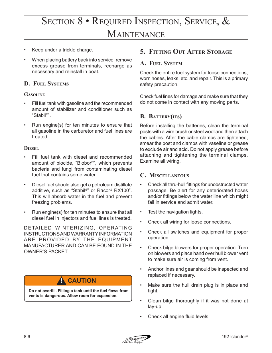 8 • r, Ection, Equired | Nspection, Ervice, Aintenance | Baja Marine 192 Islander User Manual | Page 68 / 82