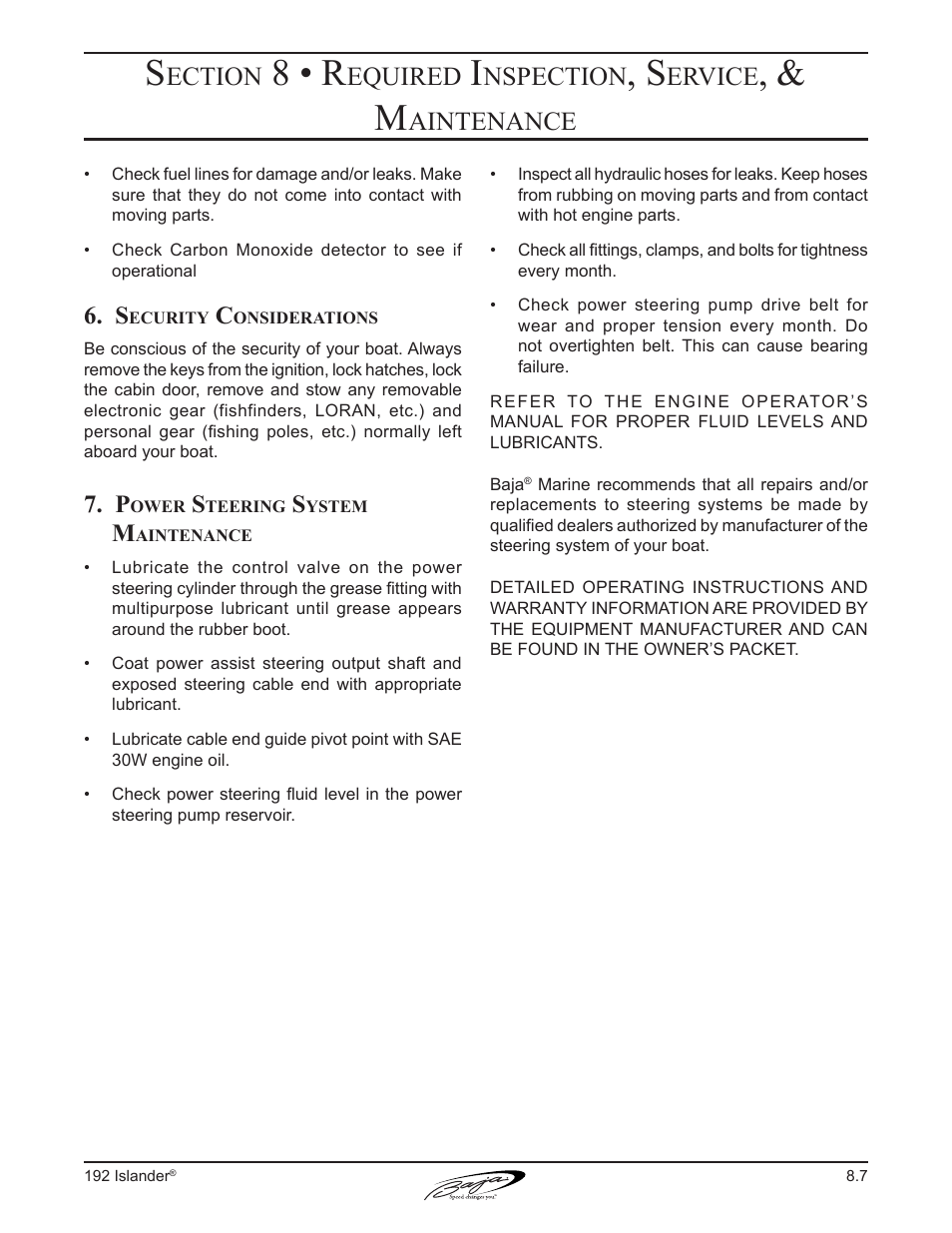 8 • r, Ection, Equired | Nspection, Ervice, Aintenance | Baja Marine 192 Islander User Manual | Page 69 / 82