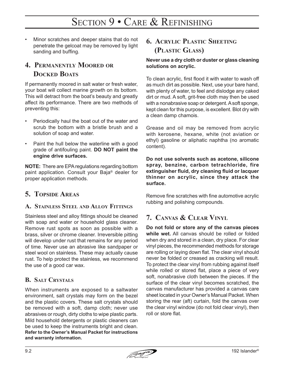 9 • c, Ection, Efinishing | Baja Marine 192 Islander User Manual | Page 78 / 82