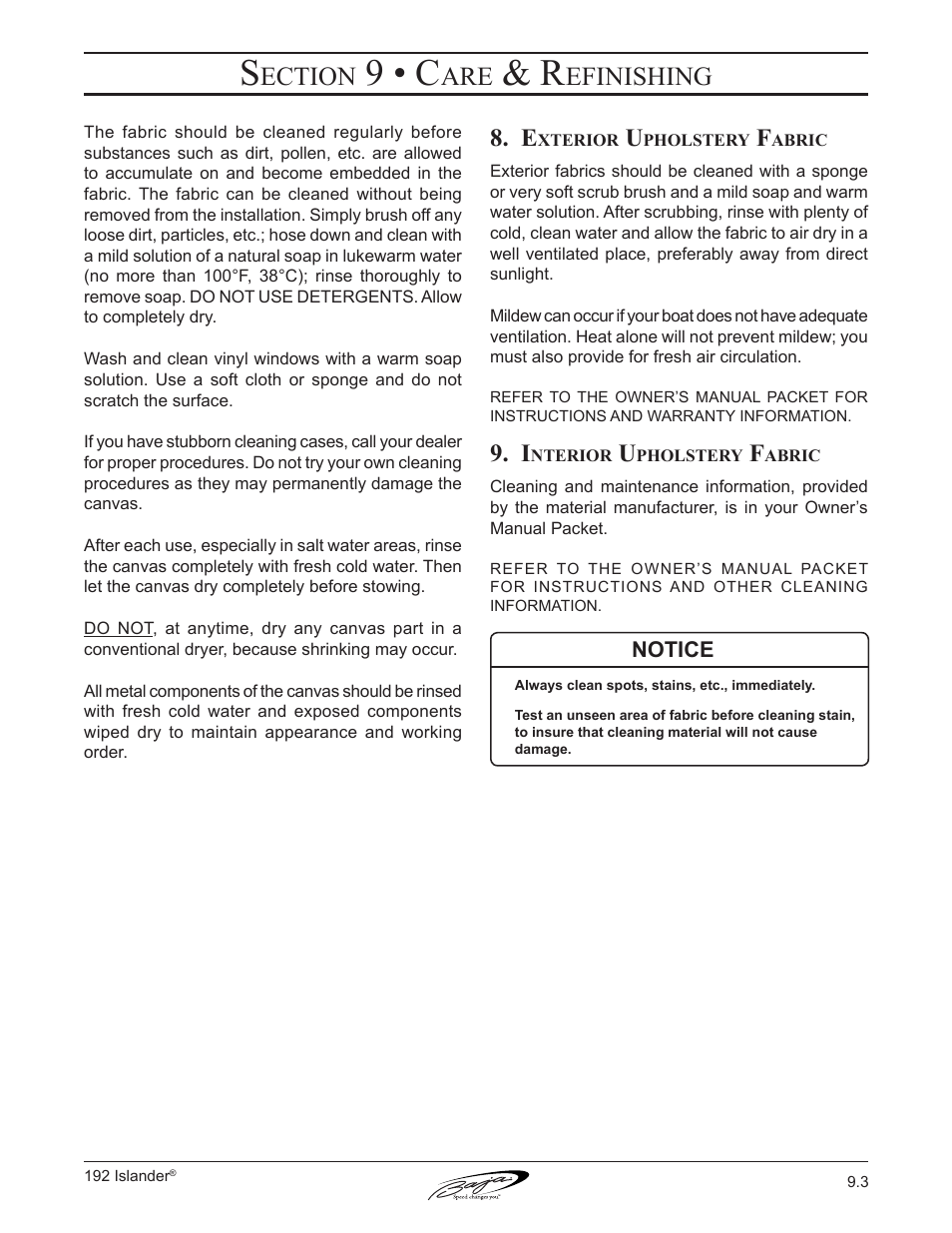 9 • c, Ection, Efinishing | Baja Marine 192 Islander User Manual | Page 79 / 82