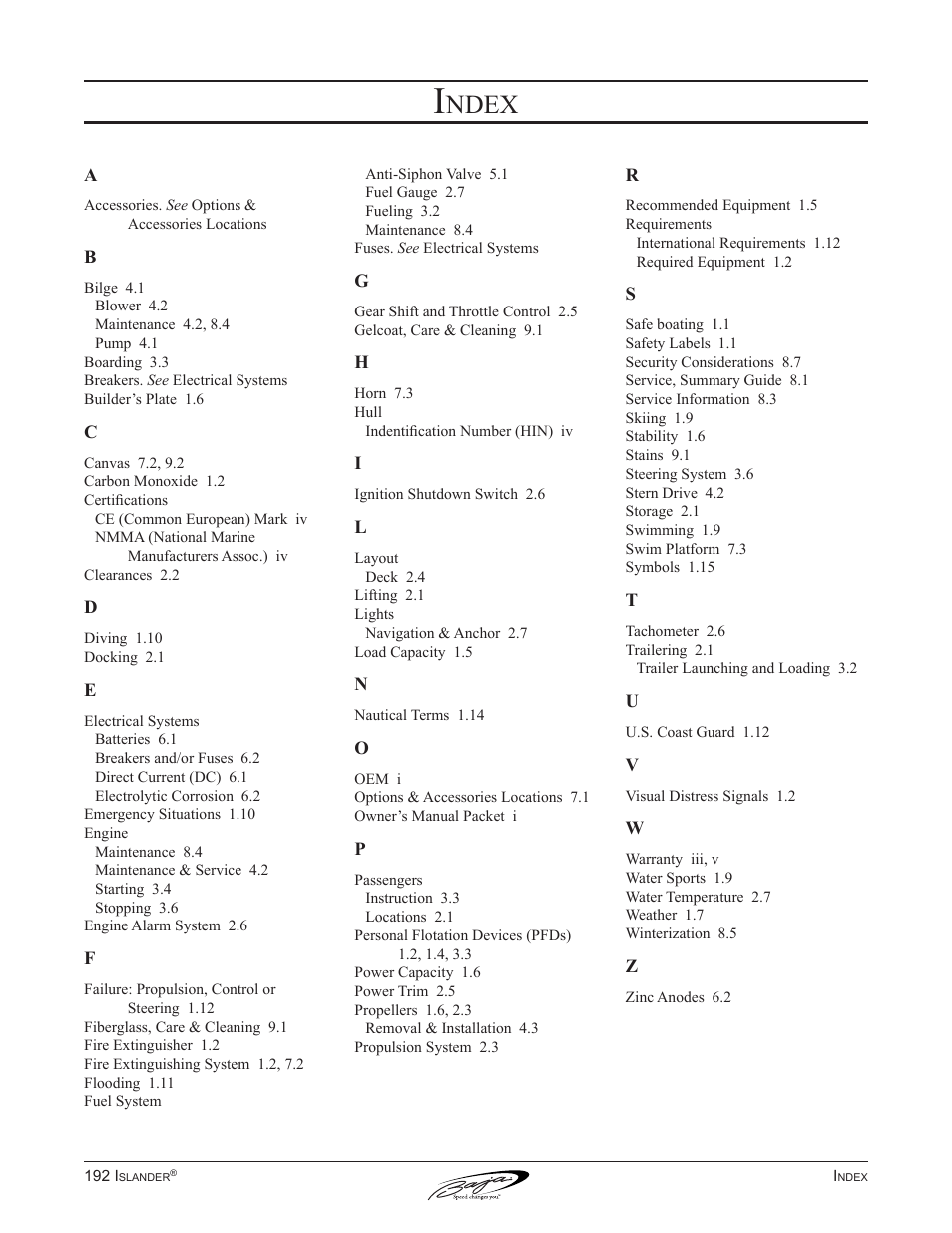Ndex | Baja Marine 192 Islander User Manual | Page 81 / 82