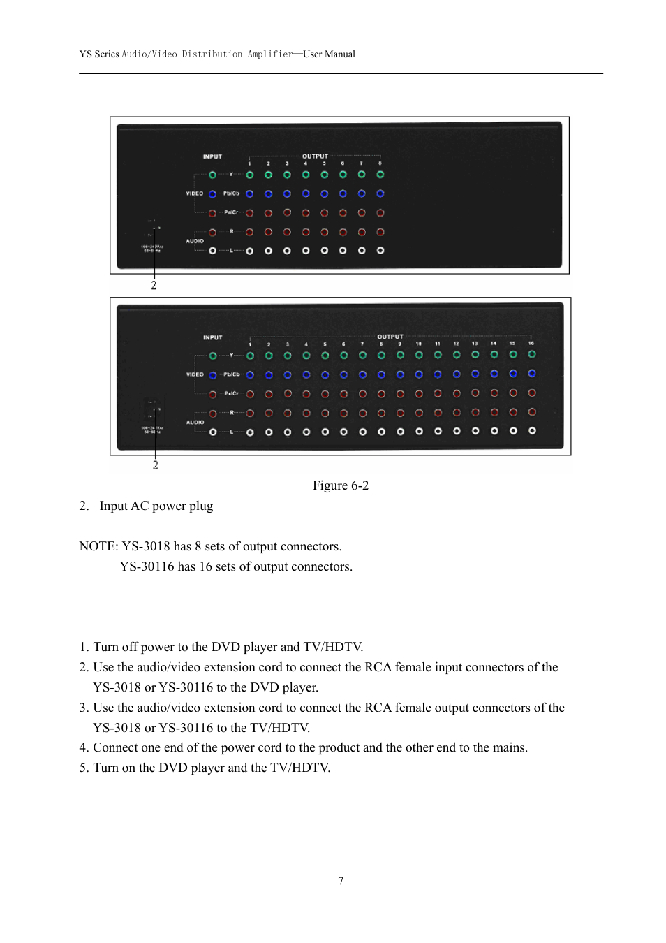 0 installation steps, 2 rear panel view | Avlink YS-30116 User Manual | Page 8 / 11