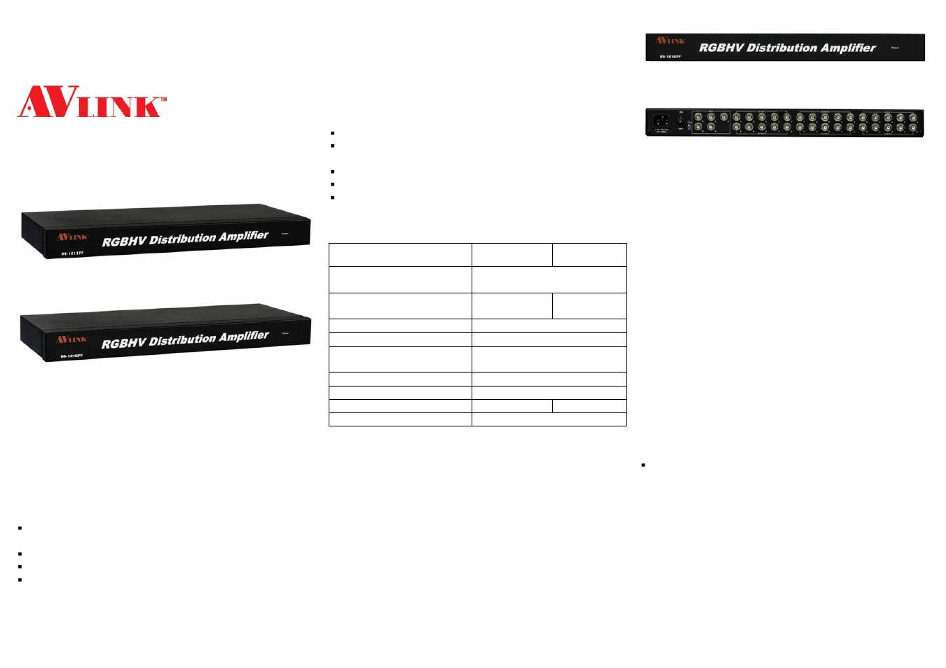 Avlink BS-1216PF User Manual | 2 pages