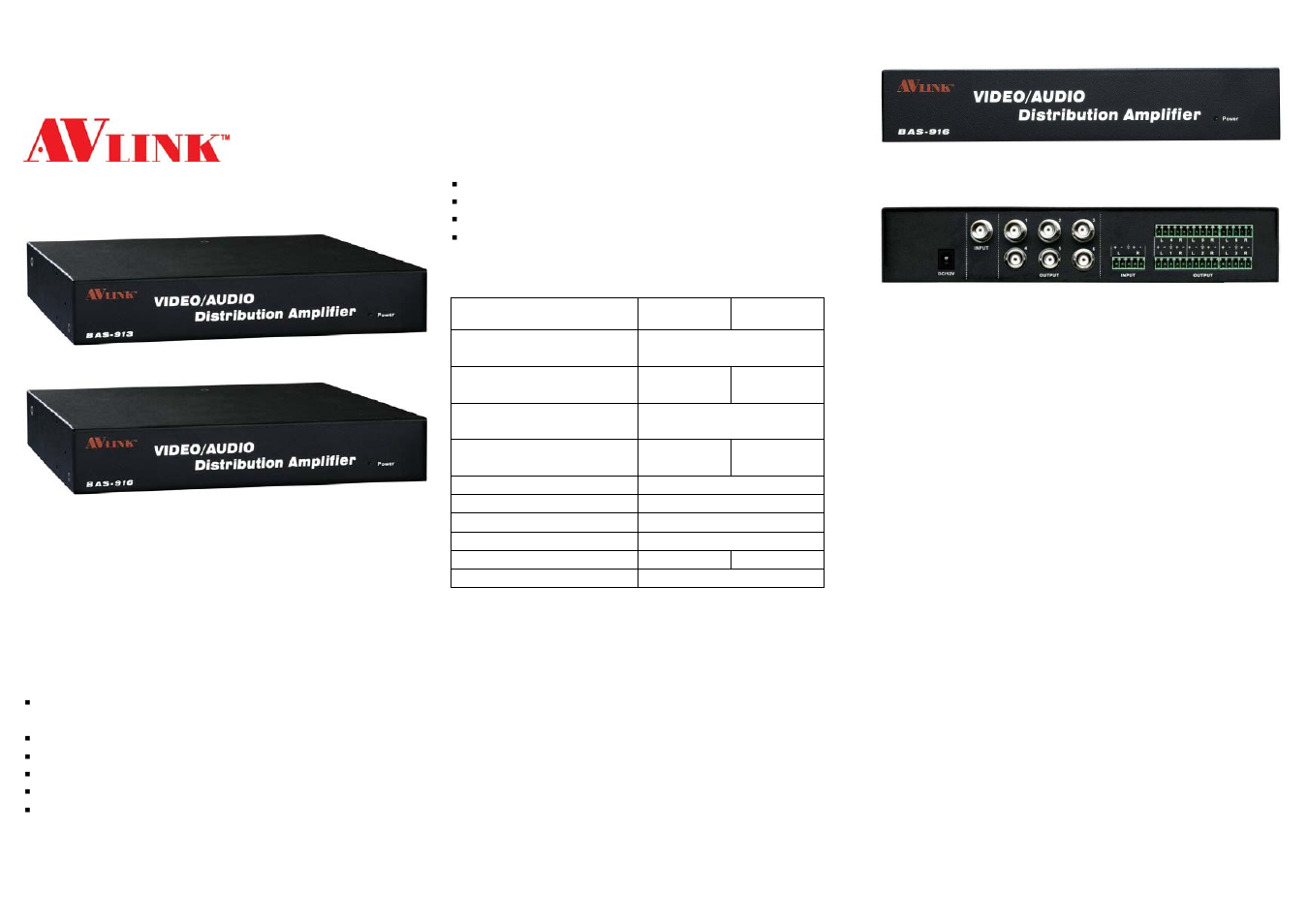 Avlink BAS-916 User Manual | 2 pages
