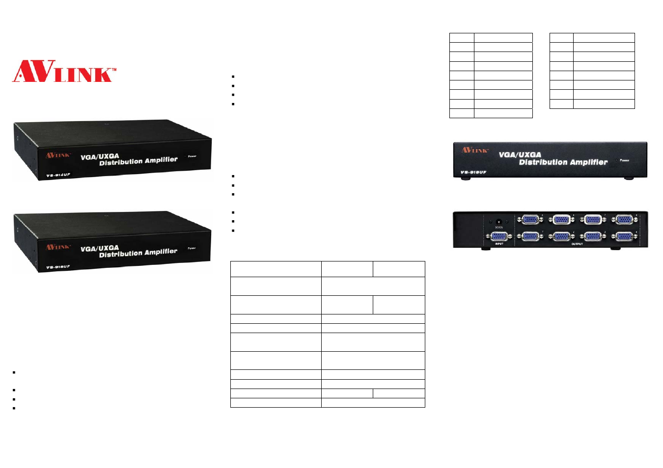 Avlink VS-918UF User Manual | 2 pages