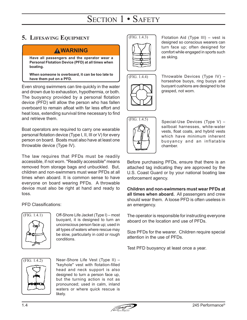 1 • s, Ection, Afety | Warning | Baja Marine Performance 245 User Manual | Page 14 / 82