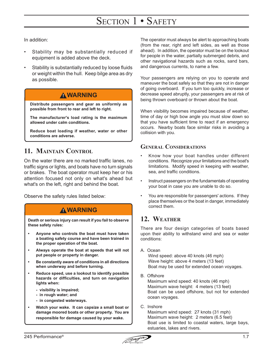 1 • s, Ection, Afety | Warning | Baja Marine Performance 245 User Manual | Page 17 / 82