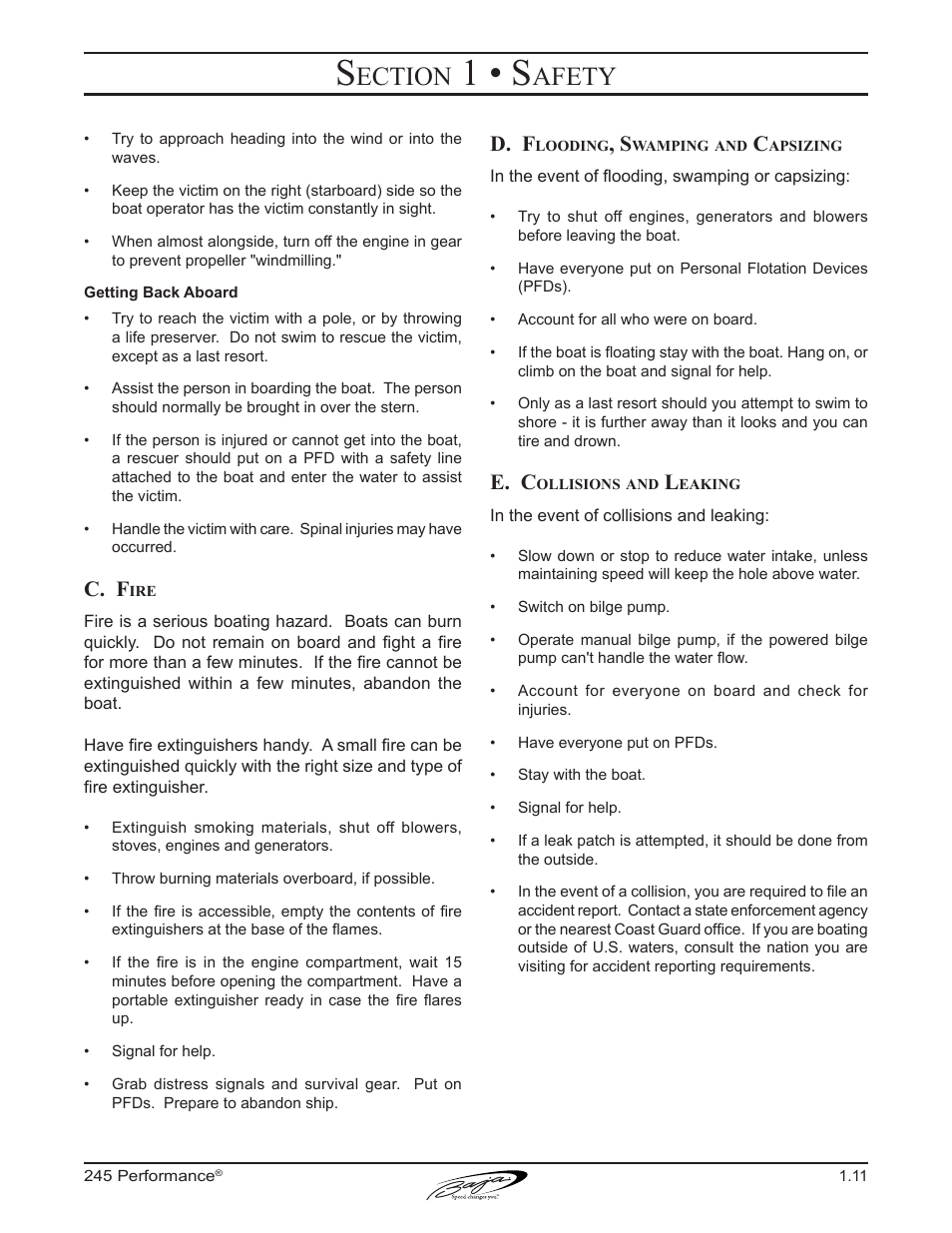 1 • s, Ection, Afety | D. f, E. c, C. f | Baja Marine Performance 245 User Manual | Page 21 / 82