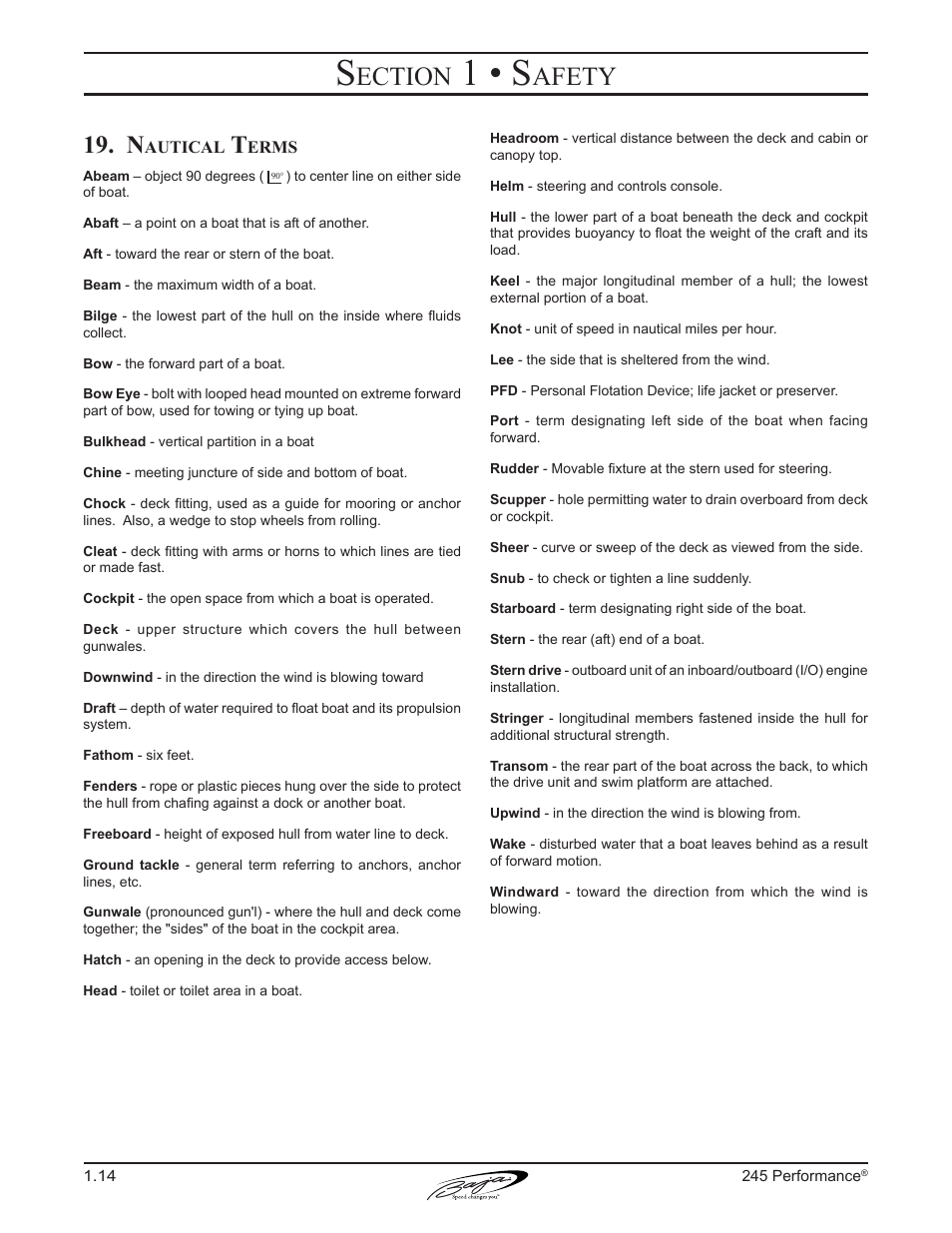 1 • s, Ection, Afety | Baja Marine Performance 245 User Manual | Page 24 / 82