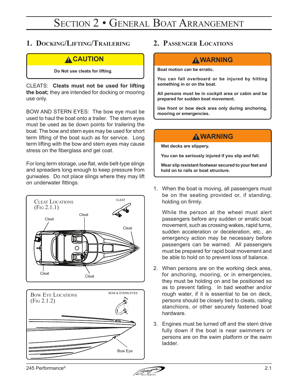 2 • g, Ection, Eneral | Rrangement, Caution, Warning | Baja Marine Performance 245 User Manual | Page 29 / 82