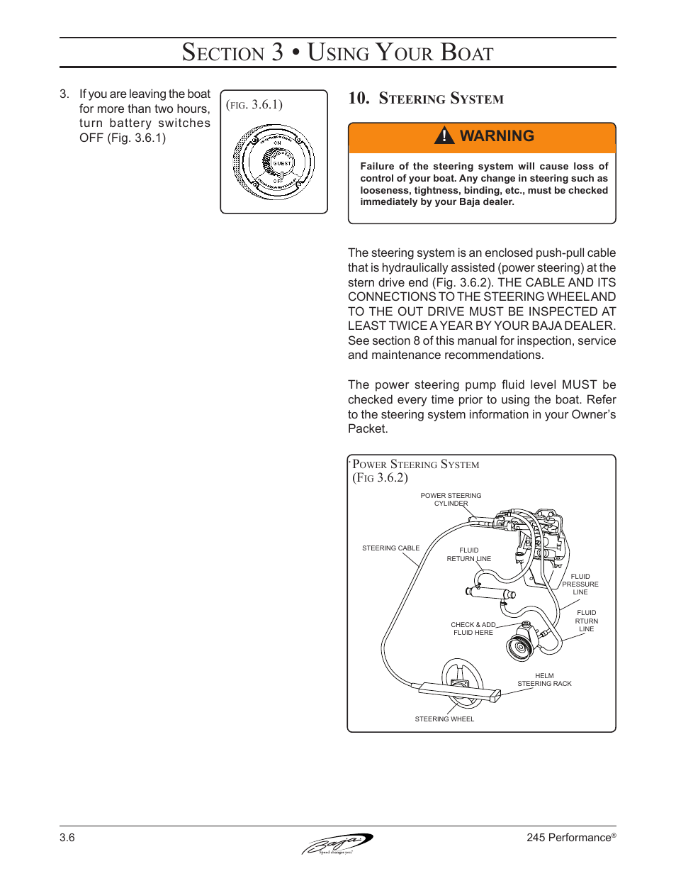 3 • u, Ection, Sing | Warning | Baja Marine Performance 245 User Manual | Page 42 / 82