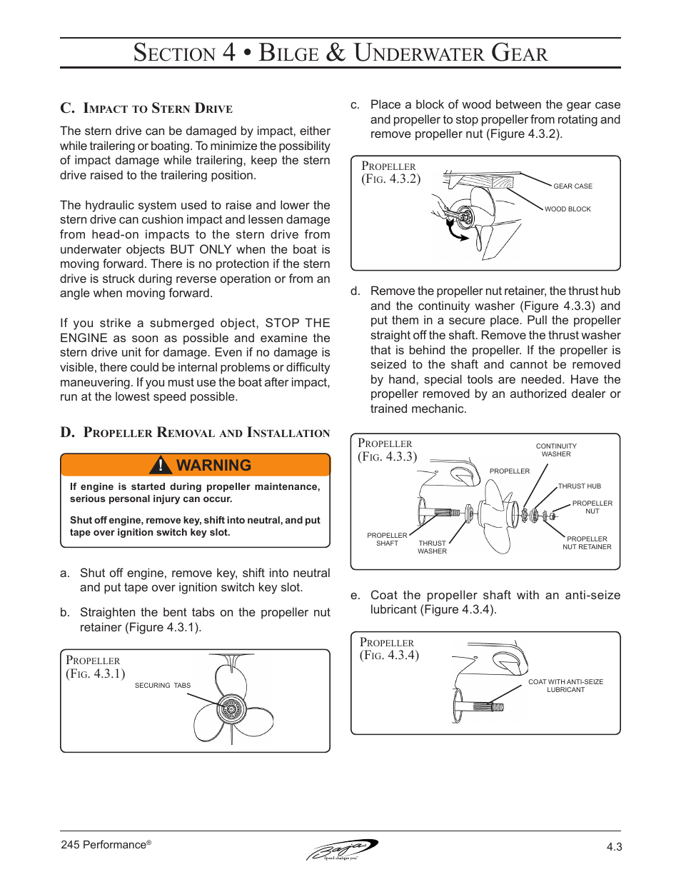 4 • b, Ection, Ilge | Nderwater, C. i, D. p, Warning | Baja Marine Performance 245 User Manual | Page 45 / 82