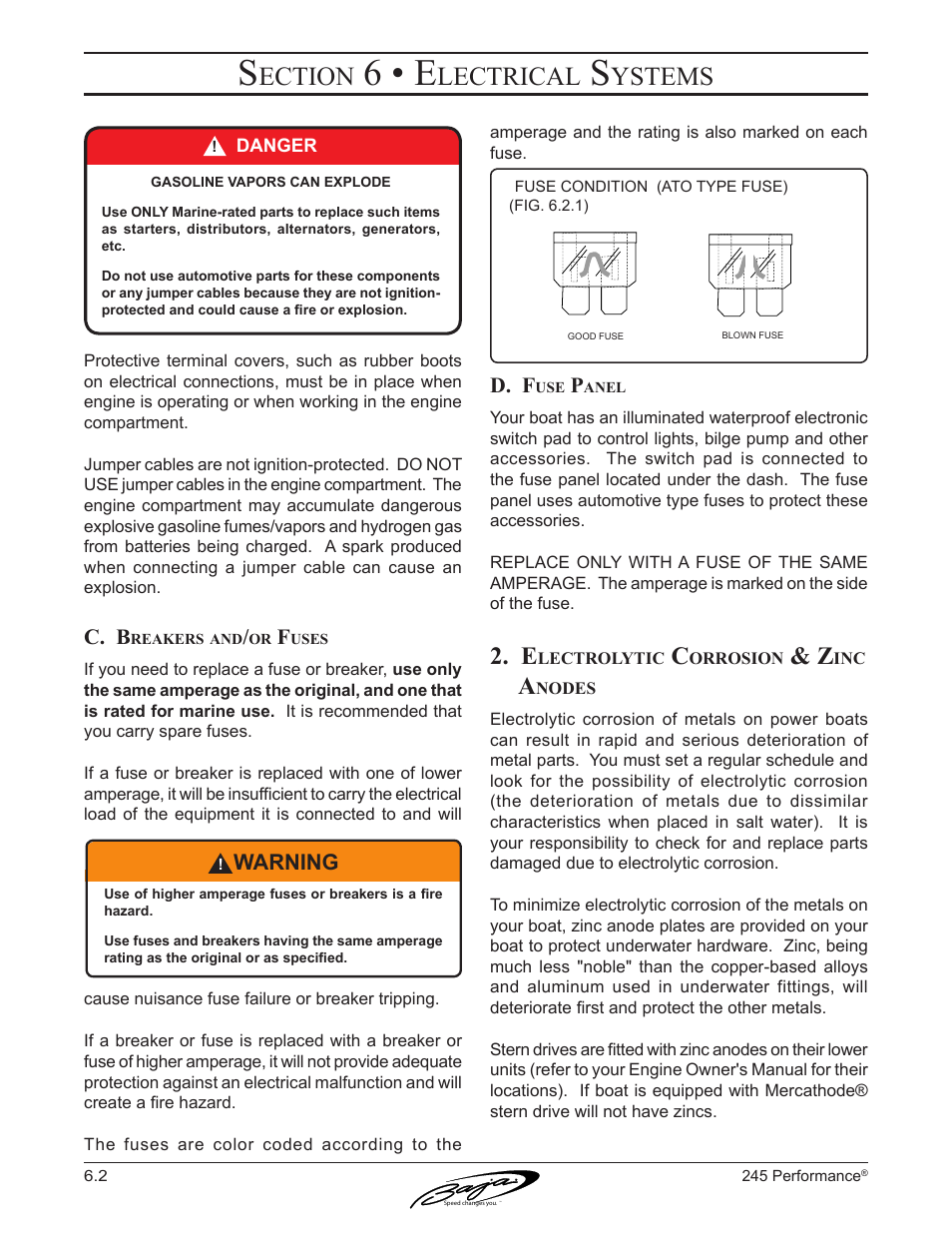 6 • e, Ection, Lectrical | Ystems, C. b, D. f, Warning | Baja Marine Performance 245 User Manual | Page 52 / 82