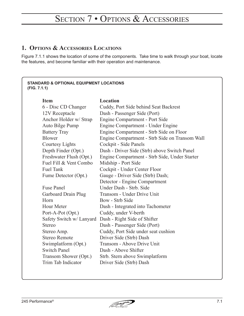 7 • o, Ection, Ptions | Ccessories | Baja Marine Performance 245 User Manual | Page 59 / 82