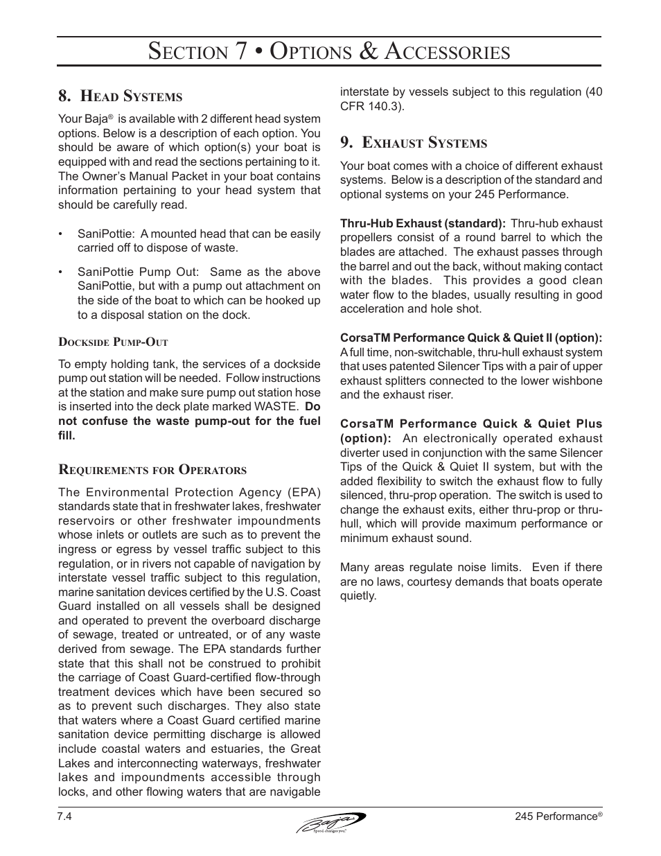 7 • o, Ection, Ptions | Ccessories | Baja Marine Performance 245 User Manual | Page 62 / 82