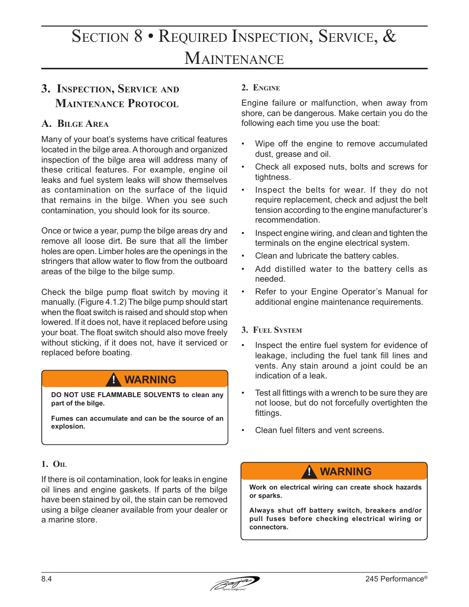 8 • r, Ection, Equired | Nspection, Ervice, Aintenance | Baja Marine Performance 245 User Manual | Page 66 / 82