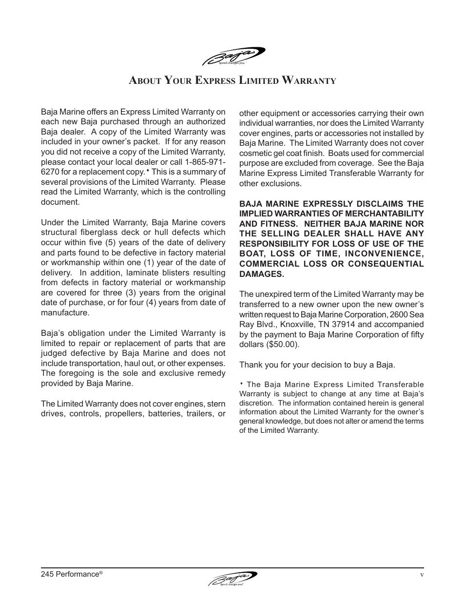 Baja Marine Performance 245 User Manual | Page 7 / 82