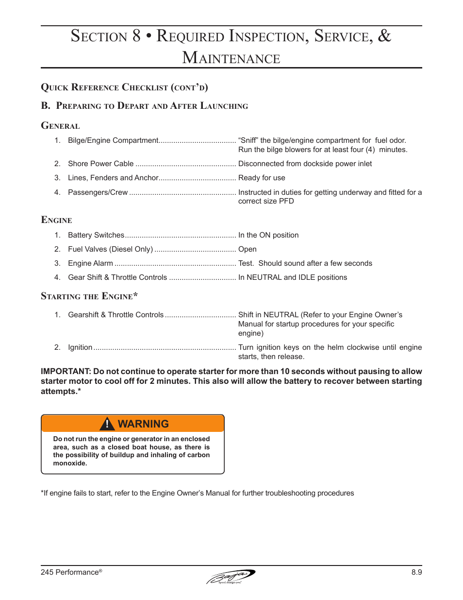 8 • r, Ection, Equired | Nspection, Ervice, Aintenance | Baja Marine Performance 245 User Manual | Page 71 / 82