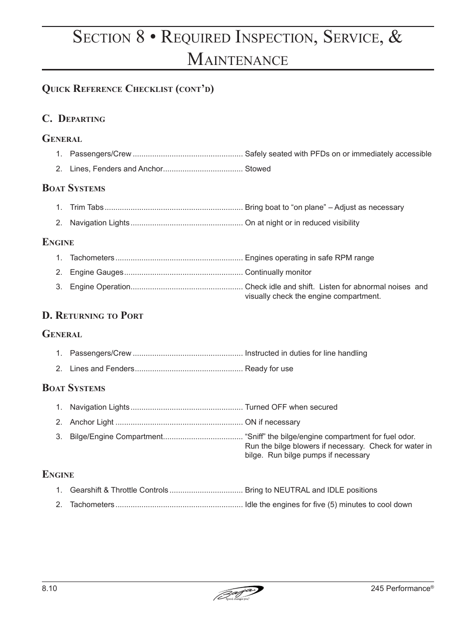 8 • r, Ection, Equired | Nspection, Ervice, Aintenance | Baja Marine Performance 245 User Manual | Page 72 / 82