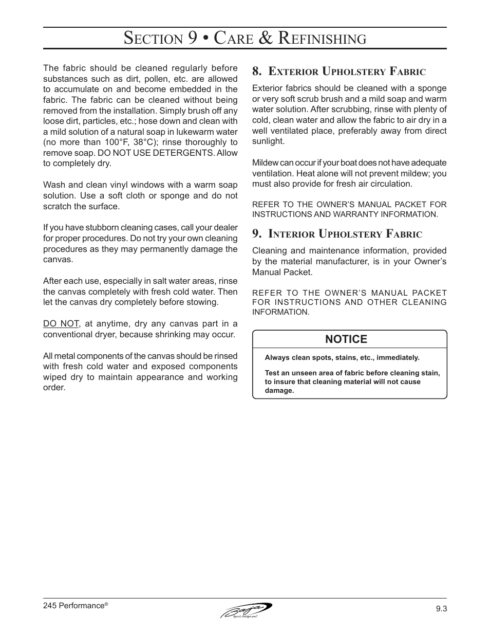 9 • c, Ection, Efinishing | Baja Marine Performance 245 User Manual | Page 79 / 82