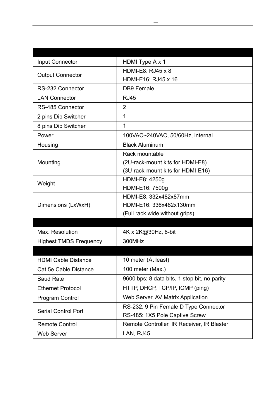 Specifications | Avlink HDMI-E8 User Manual | Page 8 / 71