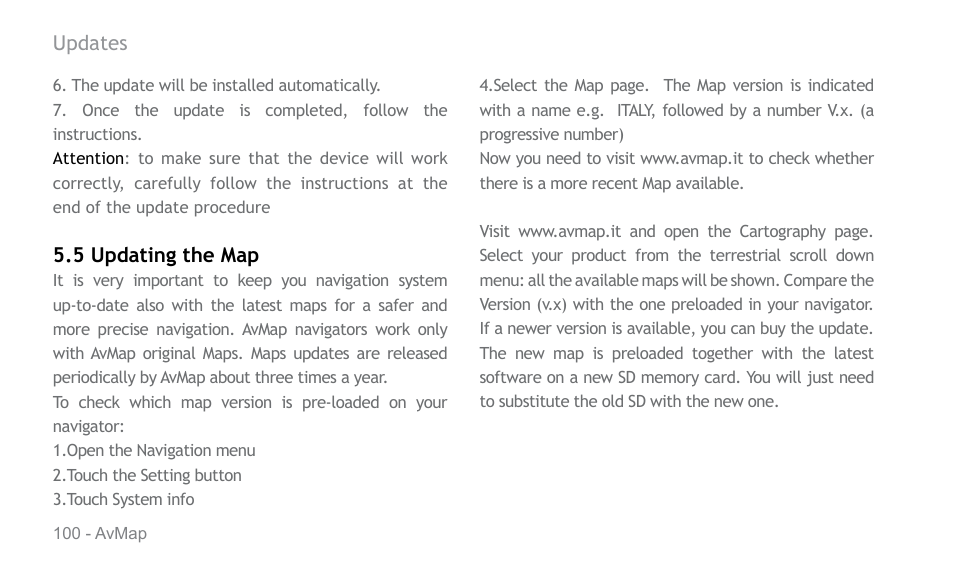 AvMap Geosat 6 series User Manual | Page 100 / 120