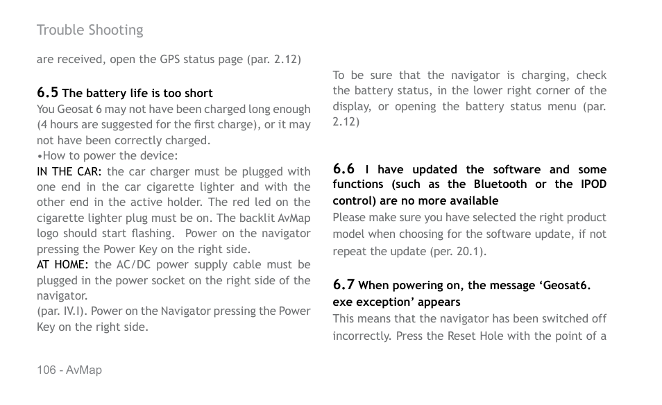 AvMap Geosat 6 series User Manual | Page 106 / 120