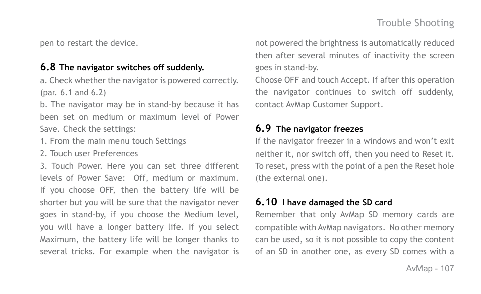 AvMap Geosat 6 series User Manual | Page 107 / 120