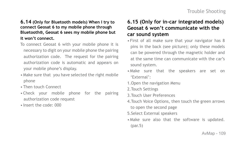 AvMap Geosat 6 series User Manual | Page 109 / 120