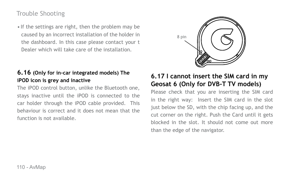 AvMap Geosat 6 series User Manual | Page 110 / 120