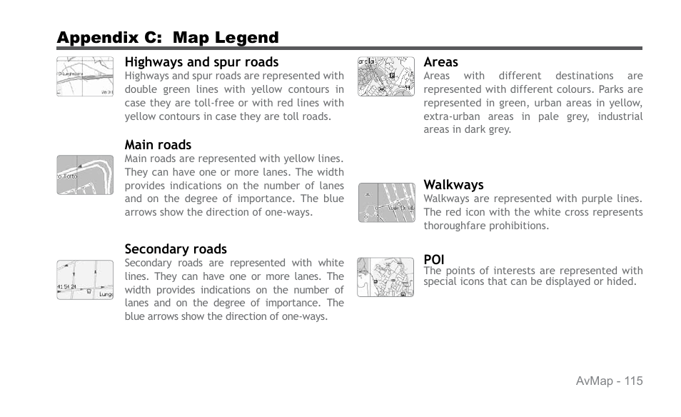 Appendix c: map legend | AvMap Geosat 6 series User Manual | Page 115 / 120
