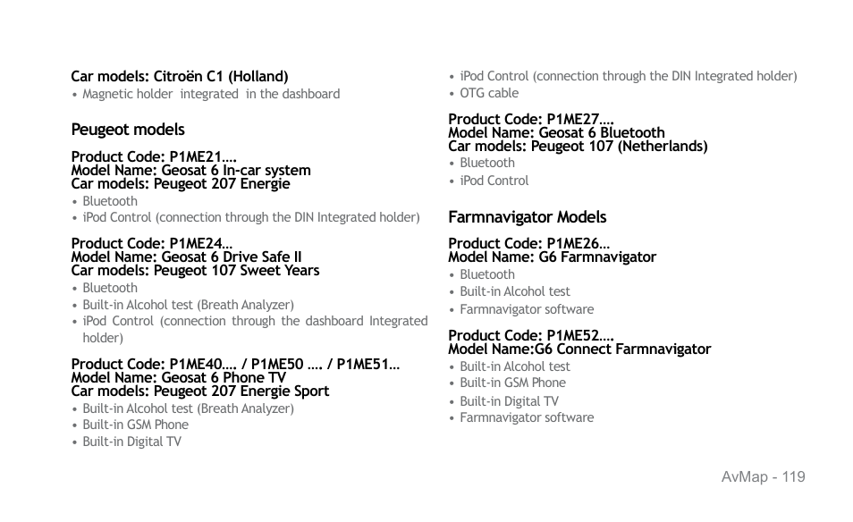 AvMap Geosat 6 series User Manual | Page 119 / 120