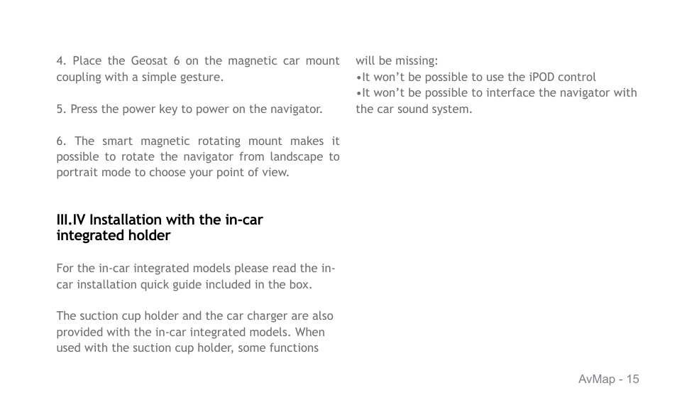 AvMap Geosat 6 series User Manual | Page 15 / 120