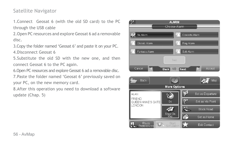 AvMap Geosat 6 series User Manual | Page 56 / 120
