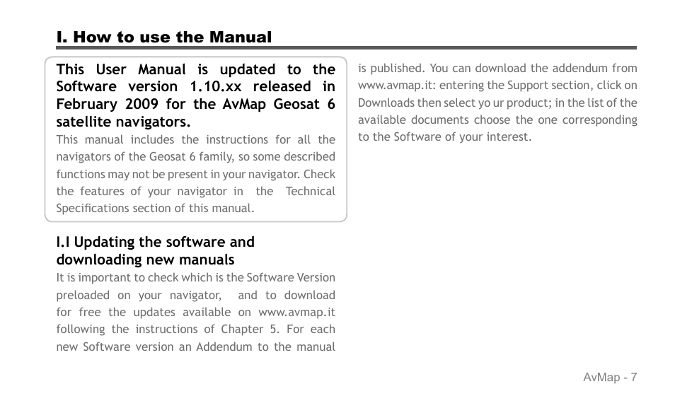 AvMap Geosat 6 series User Manual | Page 7 / 120