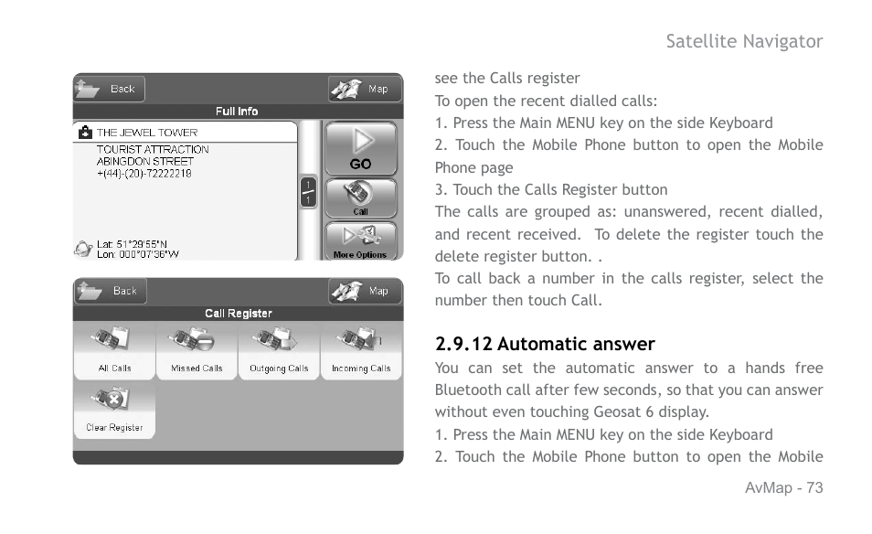AvMap Geosat 6 series User Manual | Page 73 / 120