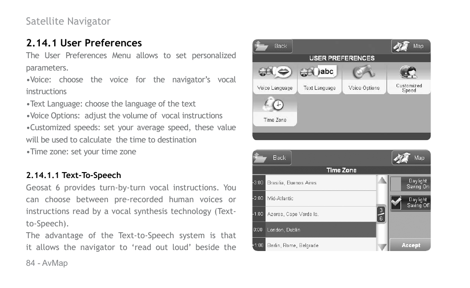 AvMap Geosat 6 series User Manual | Page 84 / 120