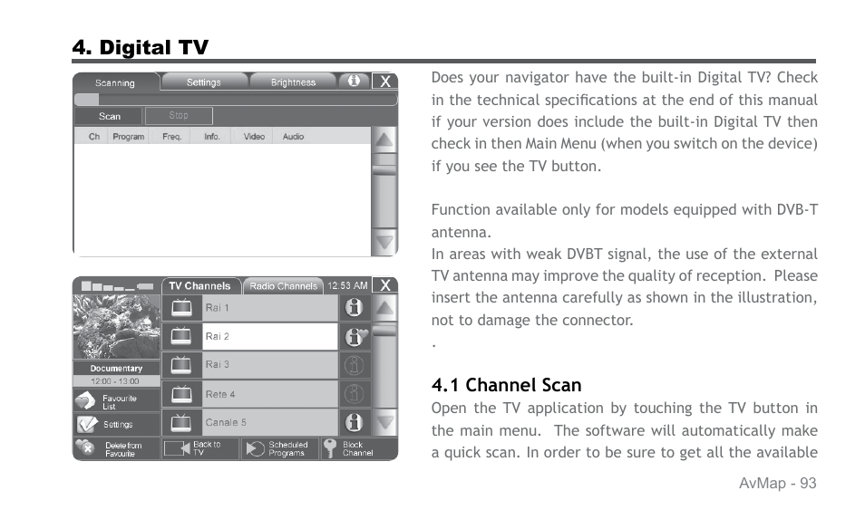 Digital tv | AvMap Geosat 6 series User Manual | Page 93 / 120