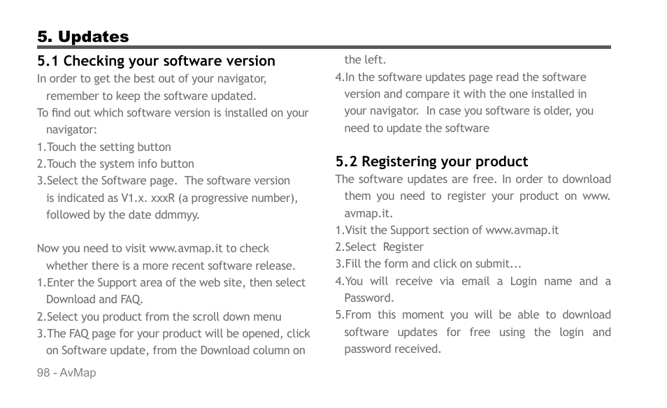 Updates | AvMap Geosat 6 series User Manual | Page 98 / 120