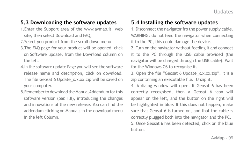 AvMap Geosat 6 series User Manual | Page 99 / 120