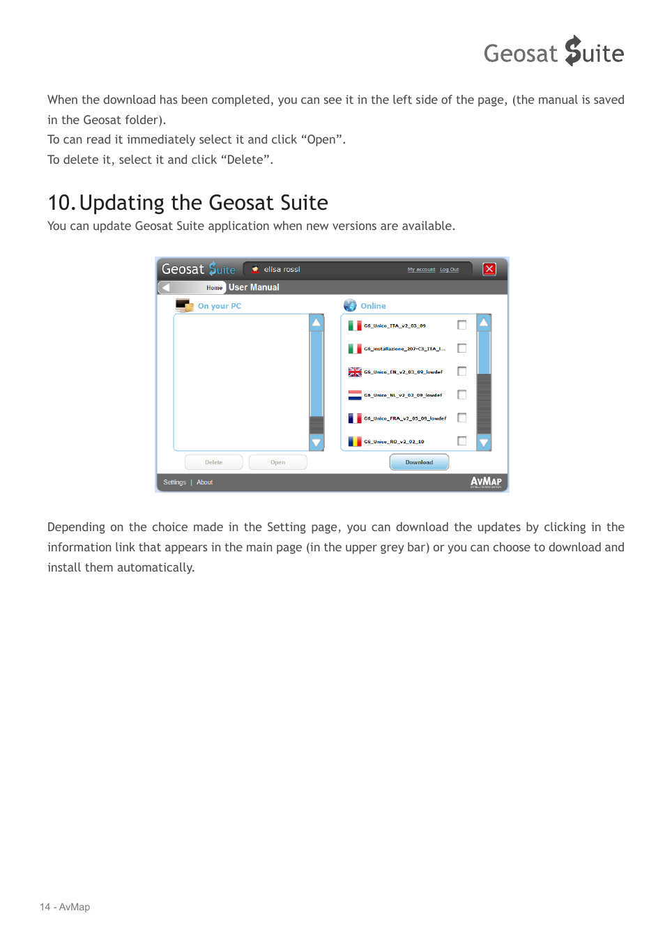 Updating the geosat suite | AvMap Geosat Suite User Manual | Page 14 / 14