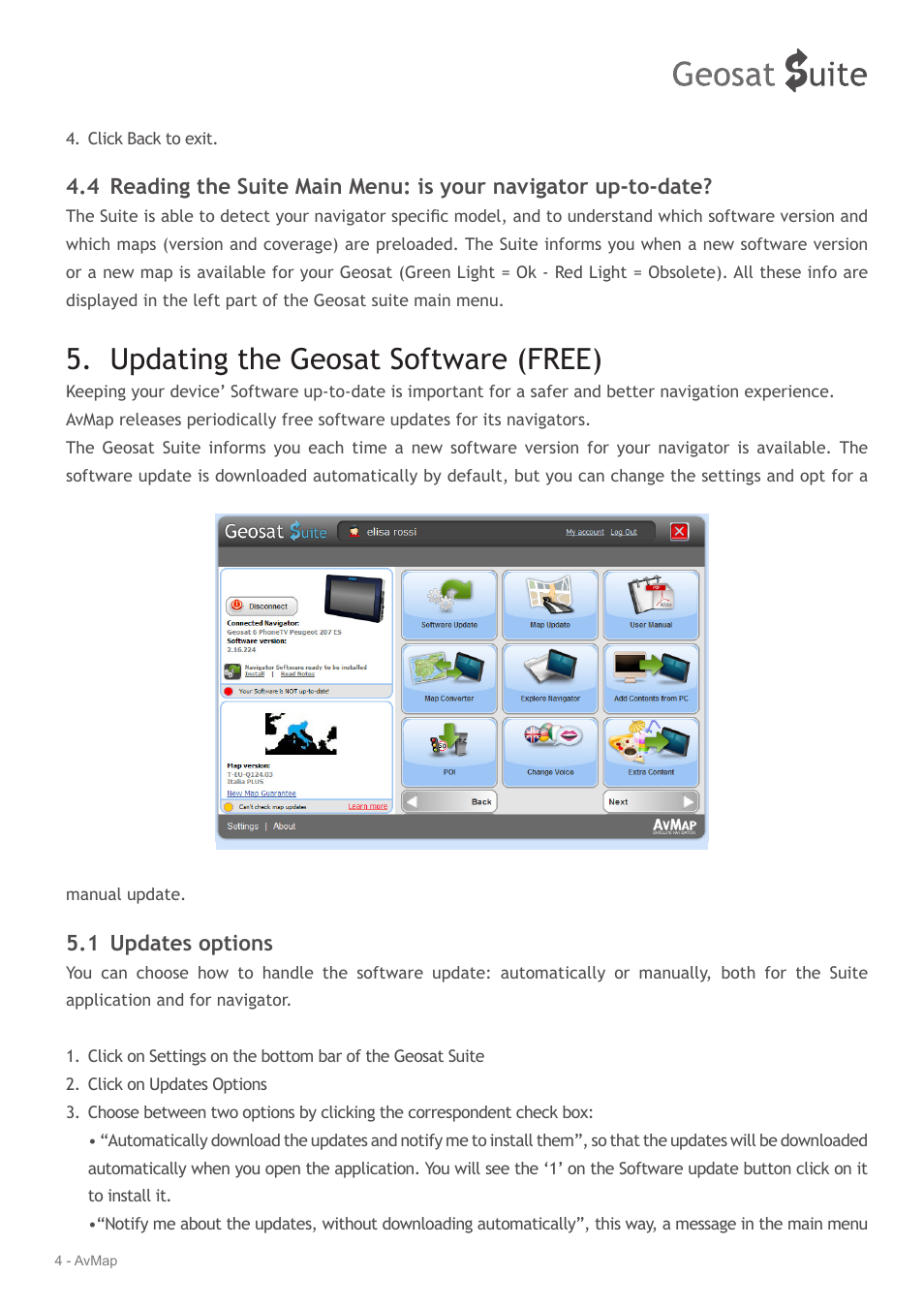 Updating the geosat software (free) | AvMap Geosat Suite User Manual | Page 4 / 14